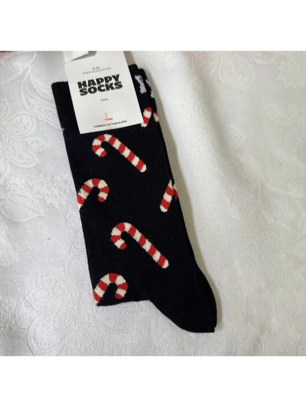 Happy Socks M 8-12 Crew Socks Christmas Holiday Candy Cane Novelty 41-46 NEW